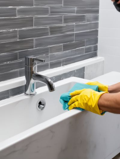 Deep cleaning professional working on detailed area with specialized tools