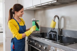Thorough deep cleaning of kitchen surfaces and appliances